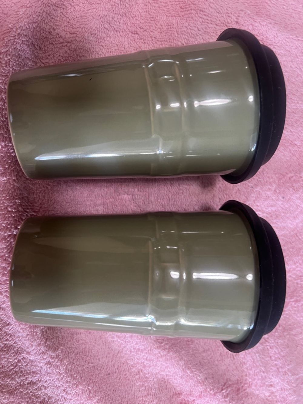 Longaberger Olive Green Tumblers with Black Lids